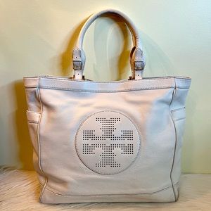 Tory Burch Large White Leather Tote